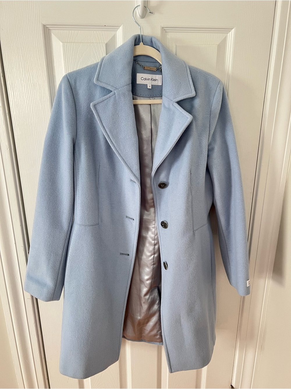 Calvin Klein Light Blue Single-Breasted Wool Coat